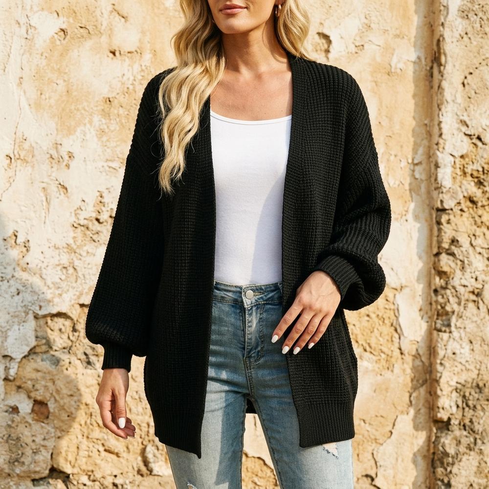 Heidi-Outlet - Visin | Waffle-Knit Open-Front Knit Cardigan Women