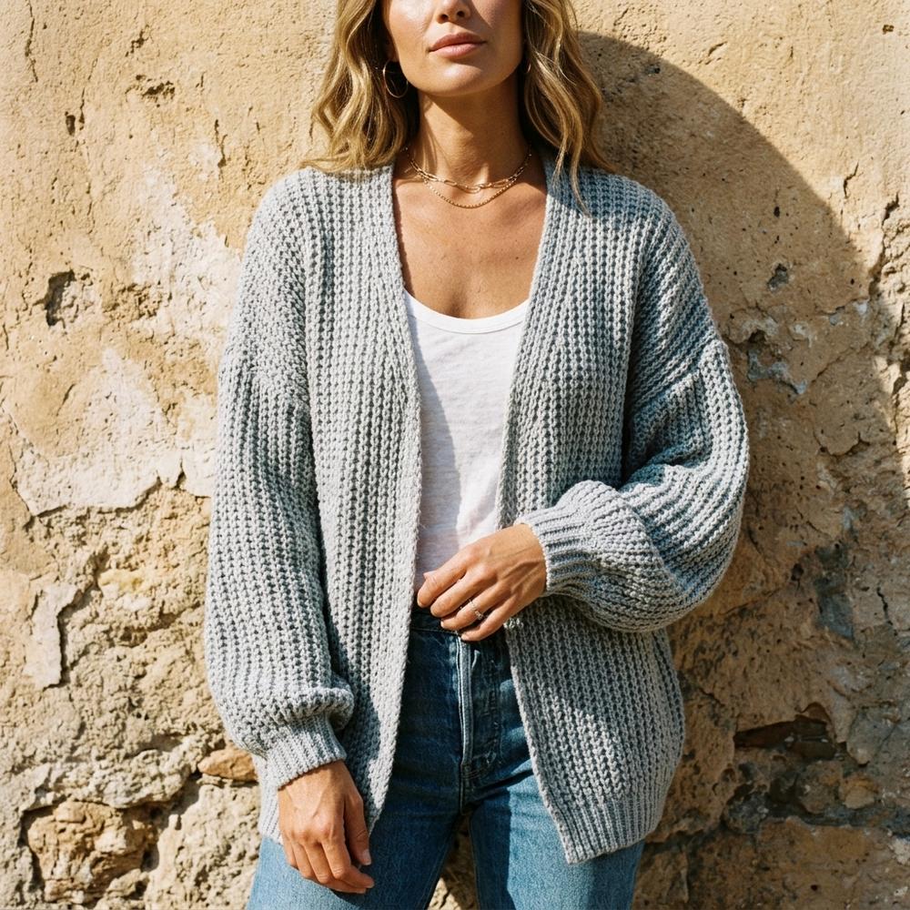 Heidi-Outlet - Visin | Waffle-Knit Open-Front Knit Cardigan Women