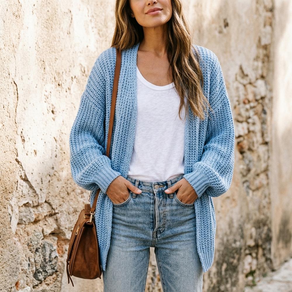 Heidi-Outlet - Visin | Waffle-Knit Open-Front Knit Cardigan Women