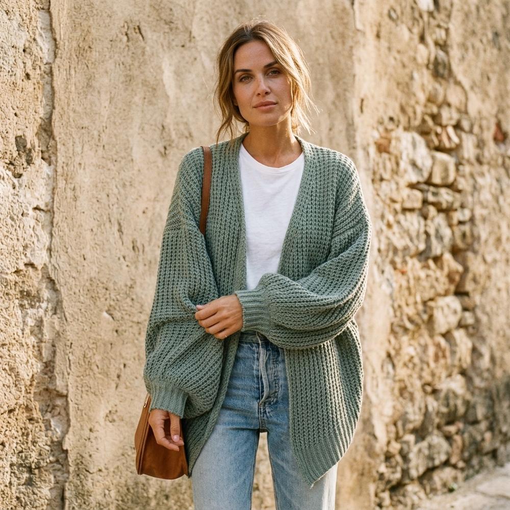 Heidi-Outlet - Visin | Waffle-Knit Open-Front Knit Cardigan Women