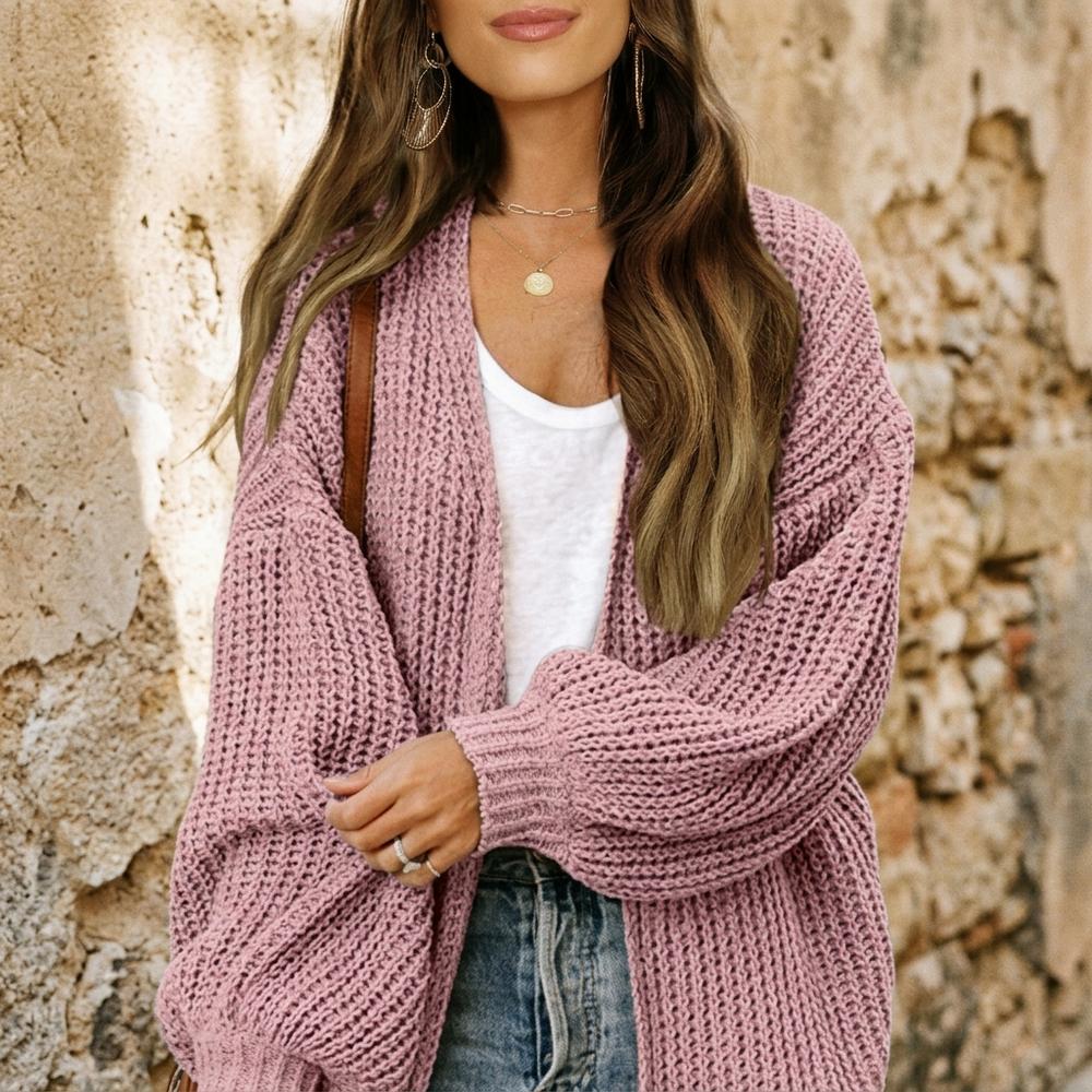 Heidi-Outlet - Visin | Waffle-Knit Open-Front Knit Cardigan Women