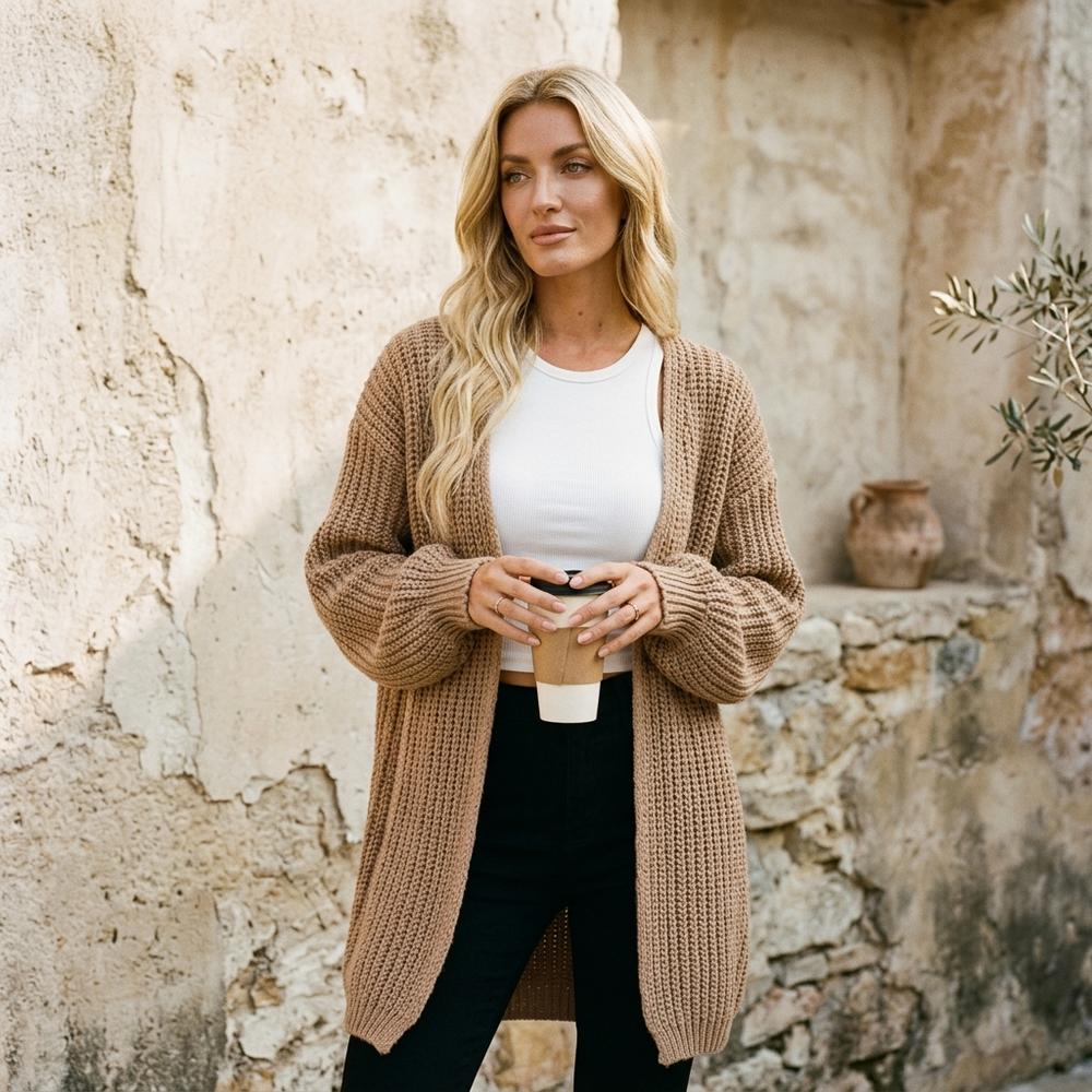 Heidi-Outlet - Visin | Waffle-Knit Open-Front Knit Cardigan Women