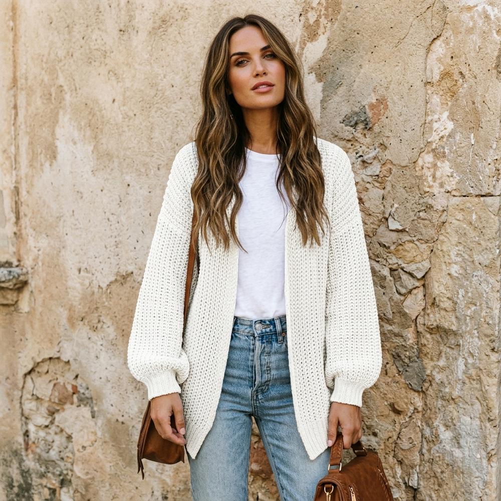Heidi-Outlet - Visin | Waffle-Knit Open-Front Knit Cardigan Women