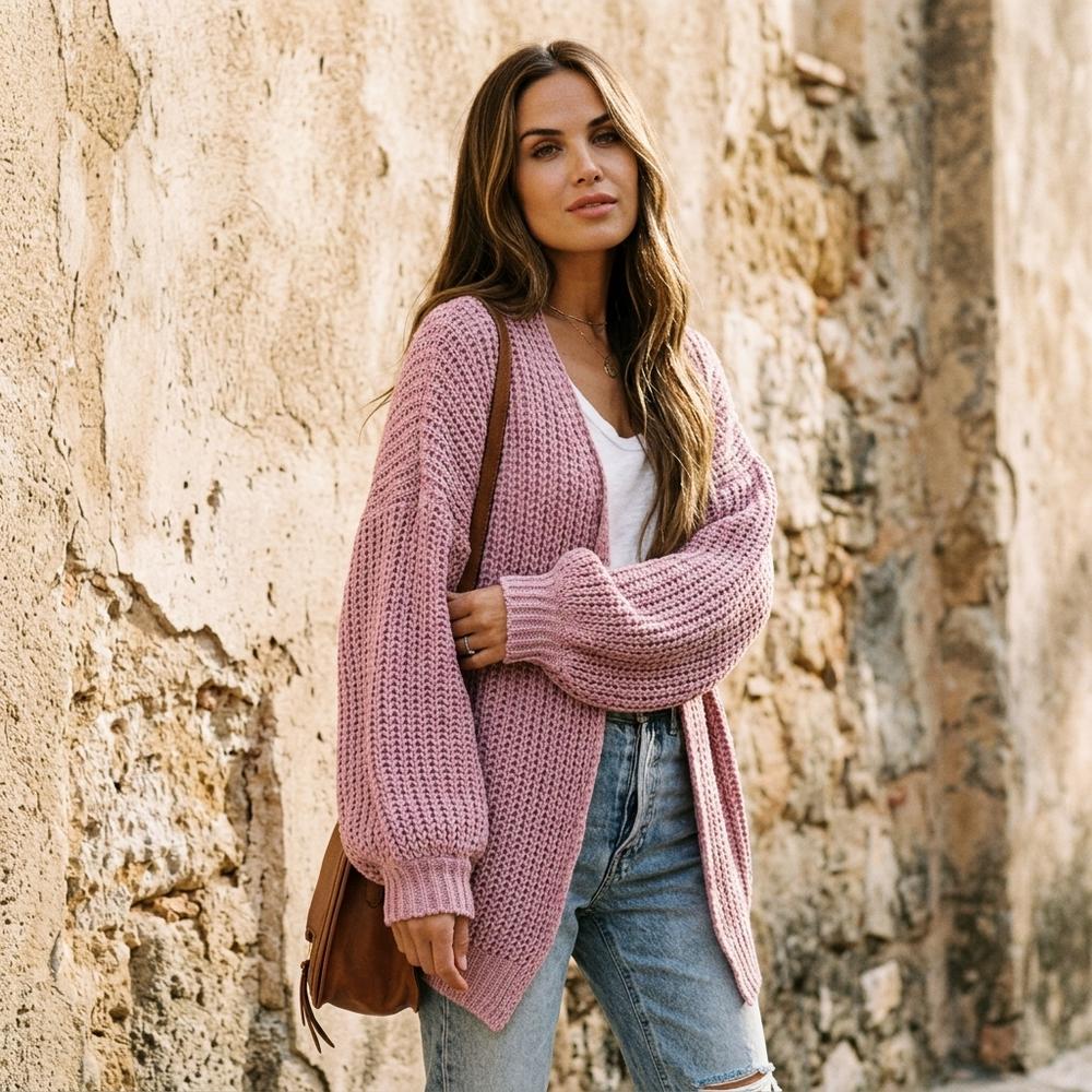 Heidi-Outlet - Visin | Waffle-Knit Open-Front Knit Cardigan Women
