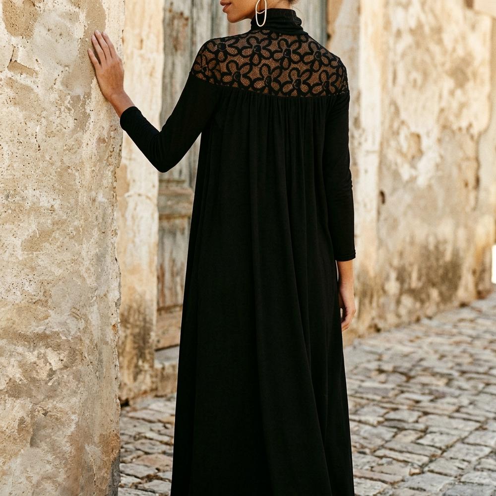 Heidi-Outlet - Nonor | Turtleneck Lace-Yoke Maxi Dress Women