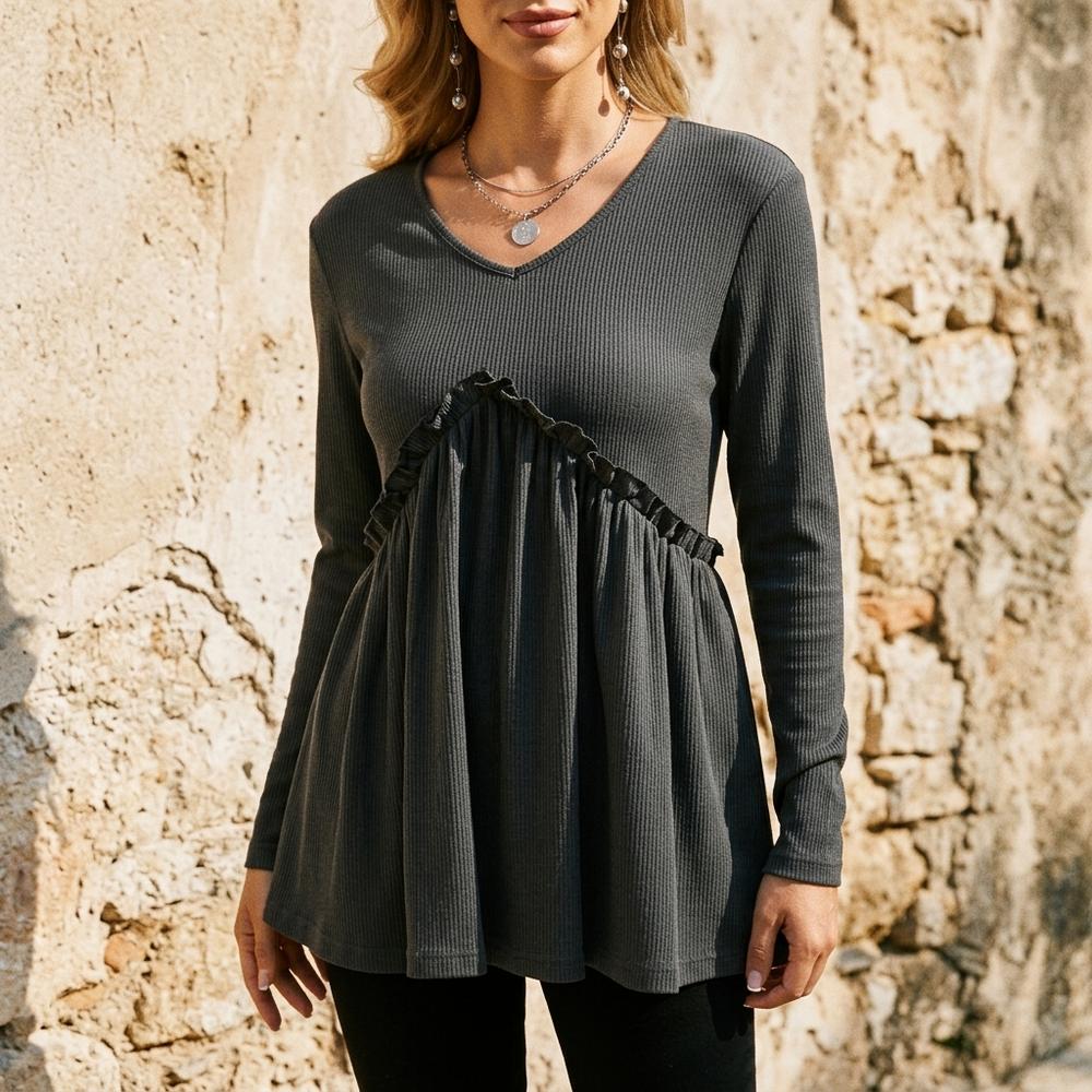 Heidi-Outlet - Kalar | Ribbed Ruffled Tunic Women