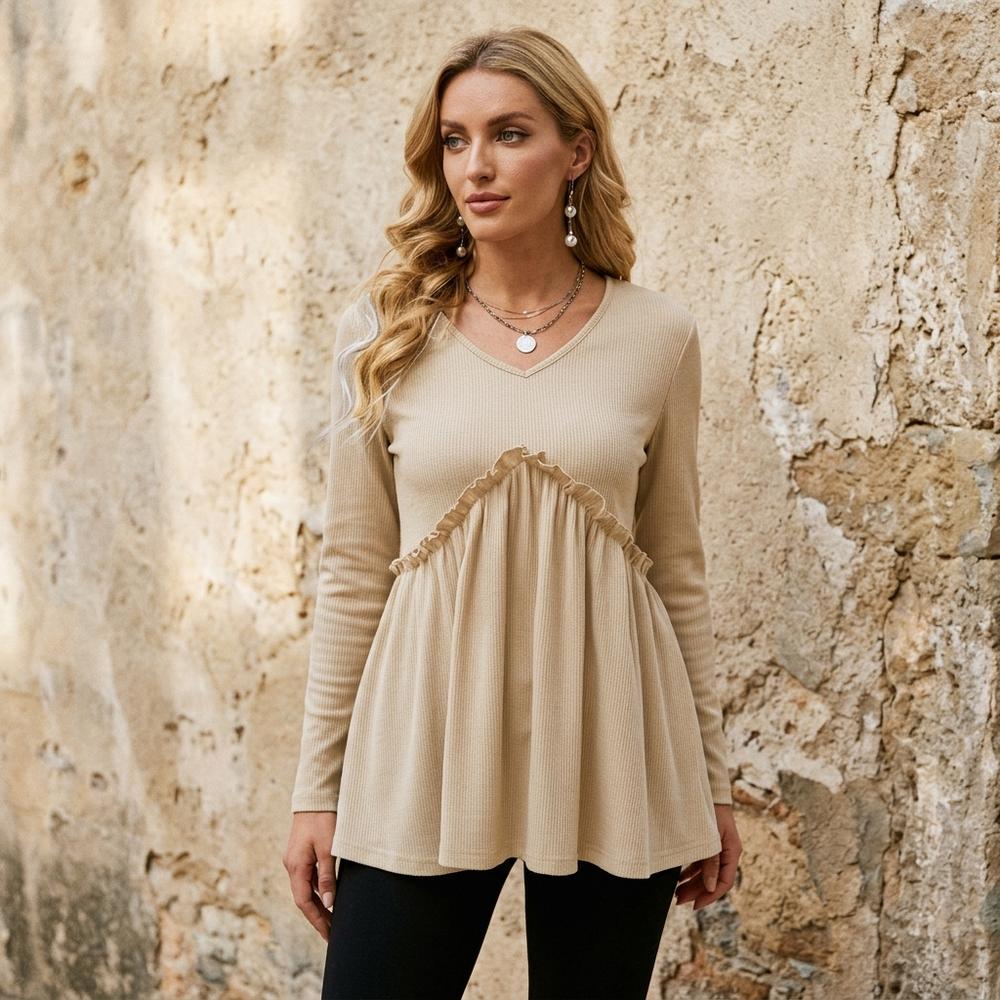 Heidi-Outlet - Kalar | Ribbed Ruffled Tunic Women