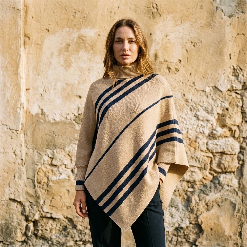 Heidi-Outlet - Vimin | Asymmetric Striped Turtleneck Sweater Women