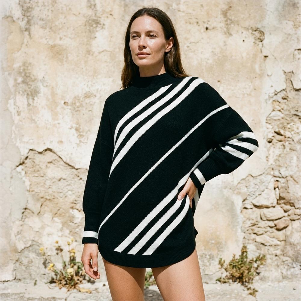 Heidi-Outlet - Vimin | Asymmetric Striped Turtleneck Sweater Women