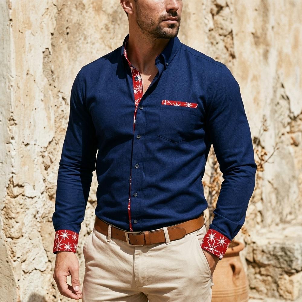 Heidi-Outlet - Riven | Cotton Patterned-Trim Shirt Men