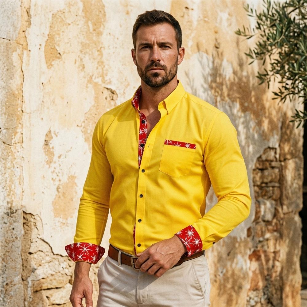 Heidi-Outlet - Riven | Cotton Patterned-Trim Shirt Men