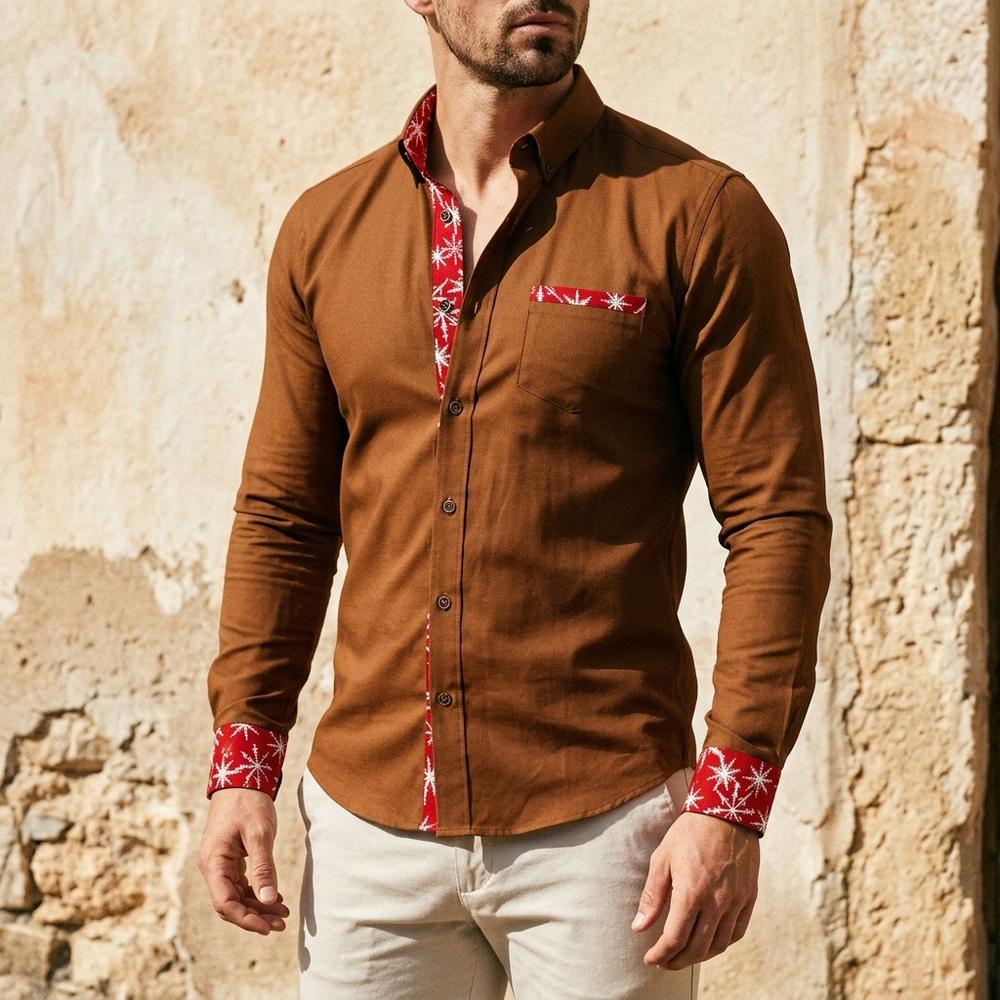 Heidi-Outlet - Riven | Cotton Patterned-Trim Shirt Men
