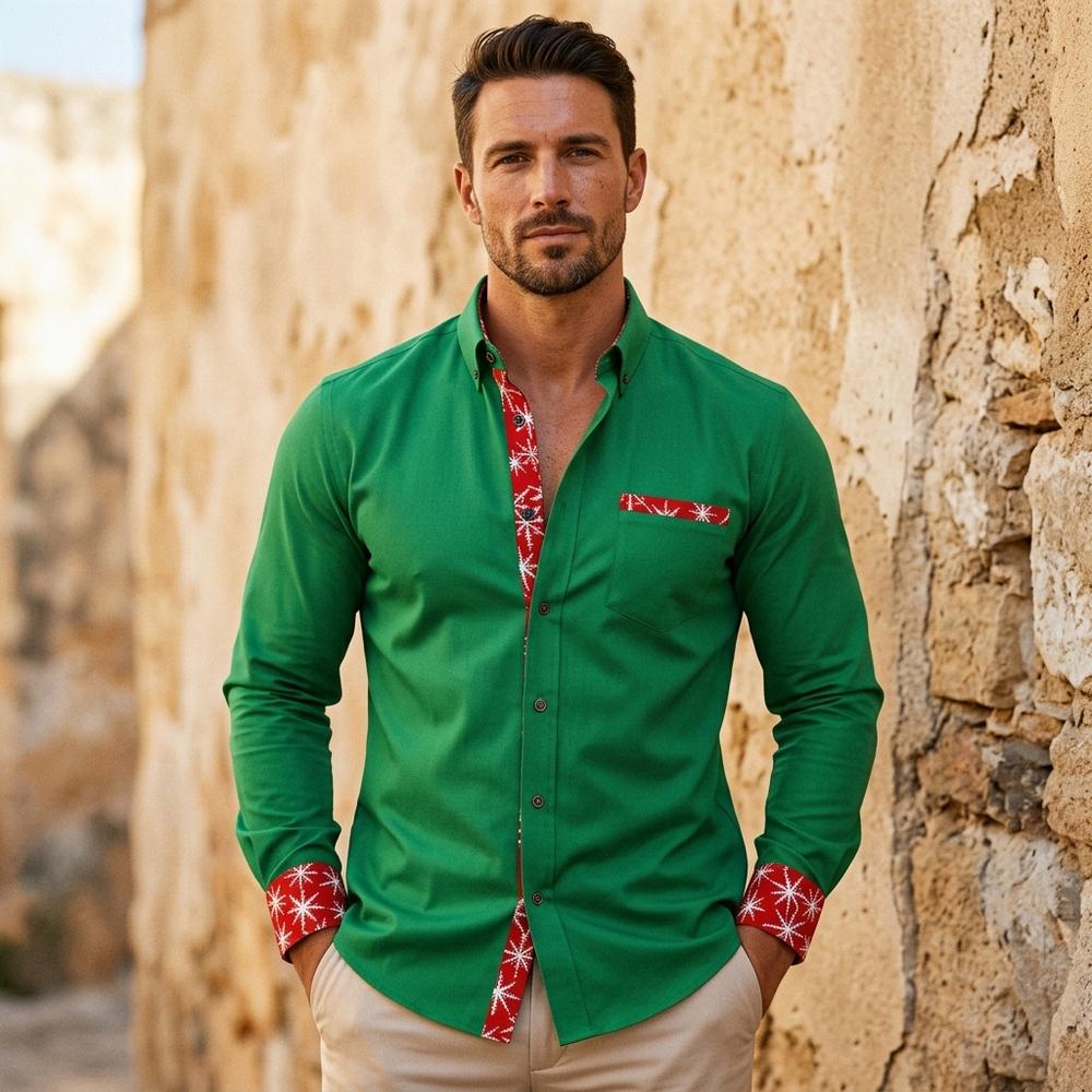 Heidi-Outlet - Riven | Cotton Patterned-Trim Shirt Men