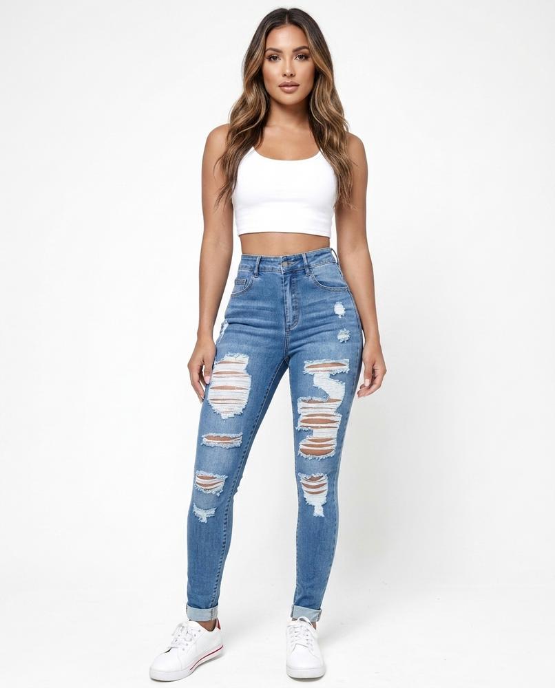 Heidi-Outlet - Aozer | High-Waisted Distressed Pants Women