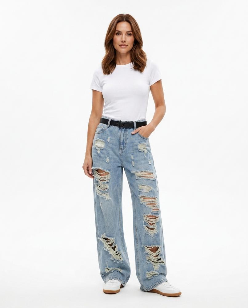 Heidi-Outlet - Denid | Distressed Wide-Leg Pants Women