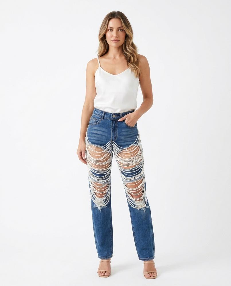 Heidi-Outlet - Rorut | Distressed Pearl-Embellished Pants Women