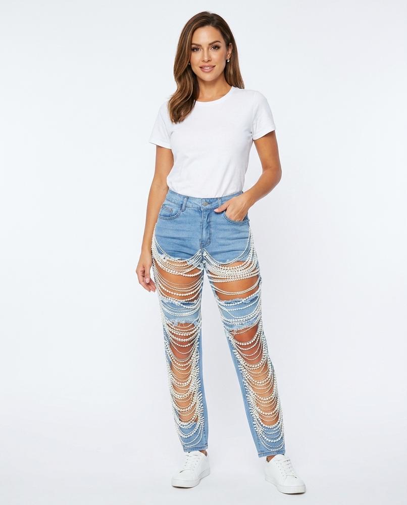 Heidi-Outlet - Rorut | Distressed Pearl-Embellished Pants Women