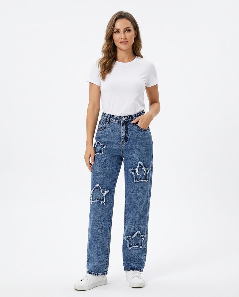 Heidi-Outlet - Taher | Acid-Wash Star-Patch Pants Women