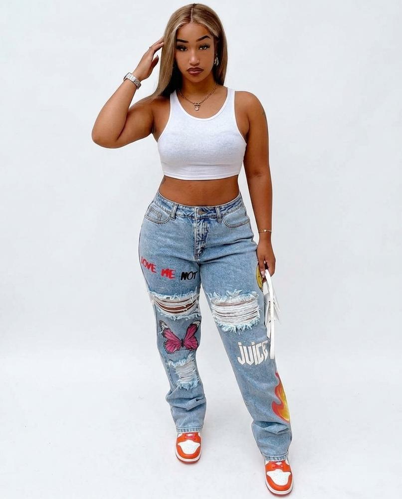Heidi-Outlet - Kemad | Printed Distressed Pants Women
