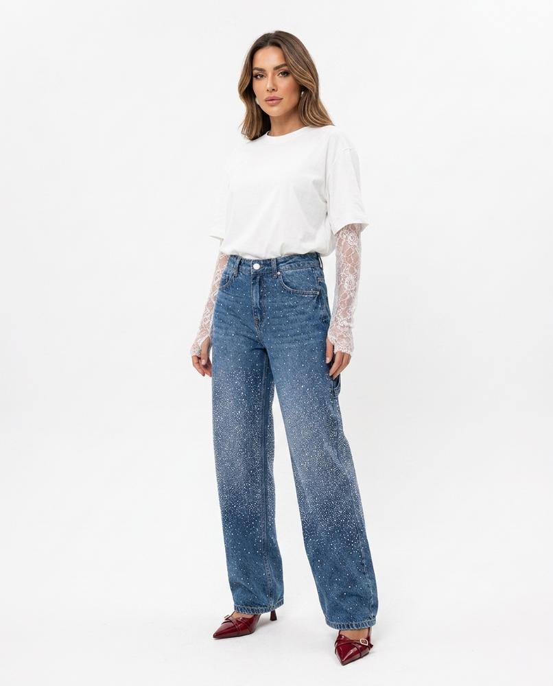 Heidi-Outlet - Renov | Rhinestone-Embellished Wide-Leg Pants Women