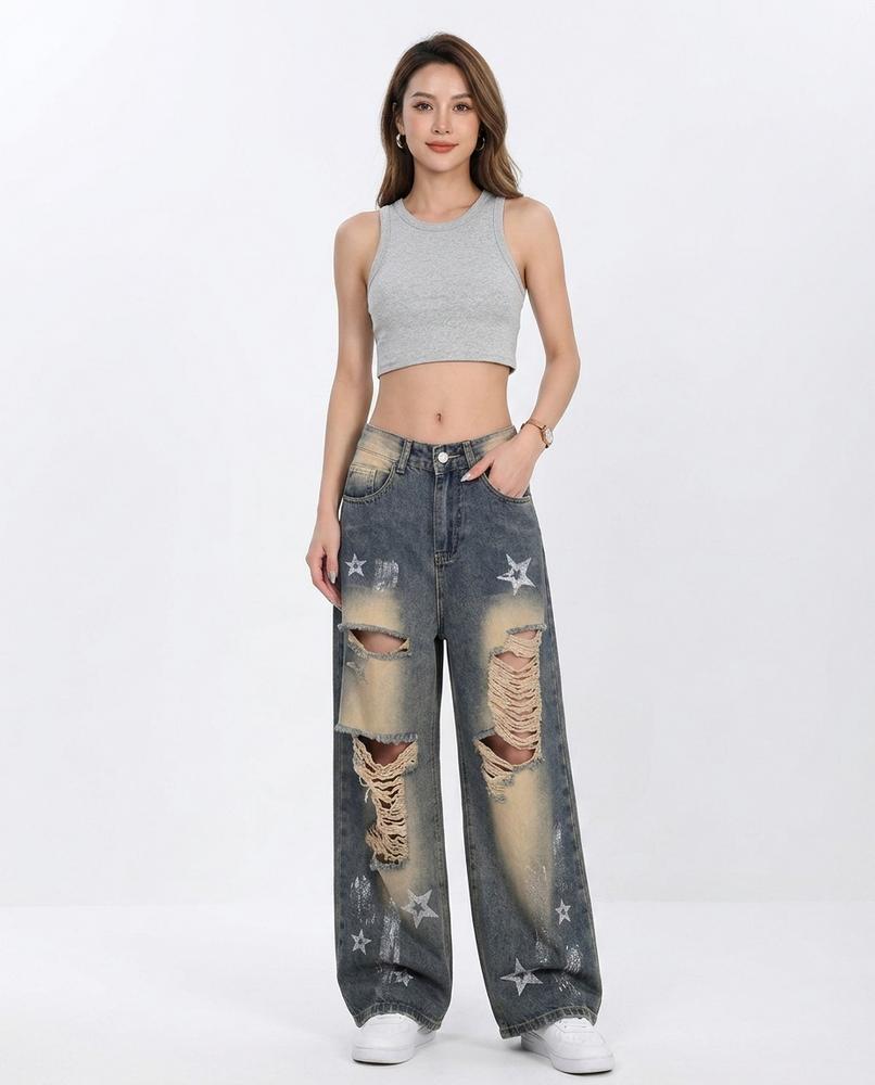 Heidi-Outlet - Vativ | Distressed Wide-Leg Pants Unisex