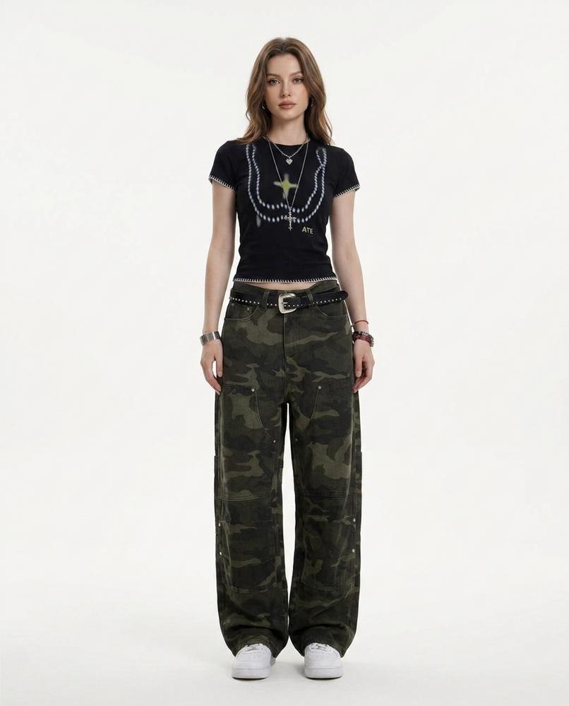 Heidi-Outlet - Mepit | Camouflage Wide-Leg Pants Unisex