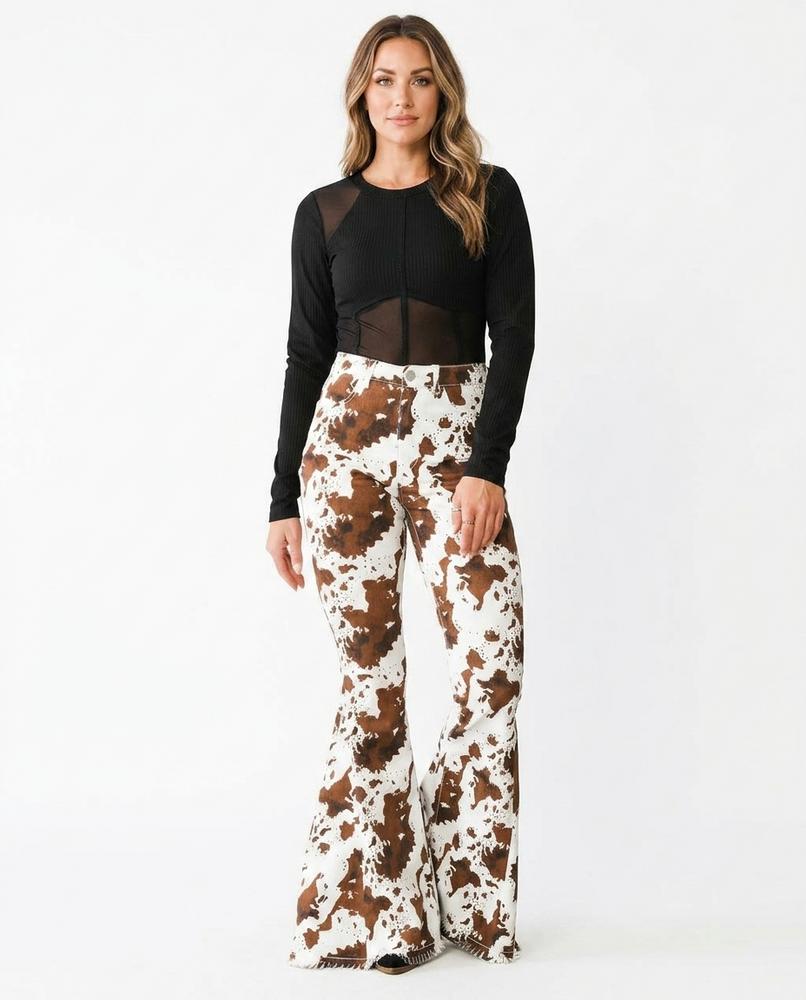 Heidi-Outlet - Vusul | Cow-Print Flared Pants Women
