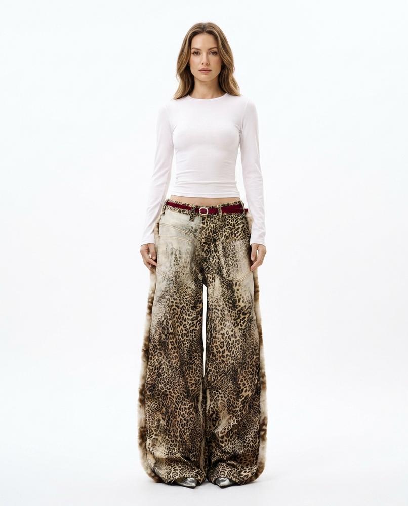 Heidi-Outlet - Dusol | Leopard-Print Fur-Trimmed Pants Women