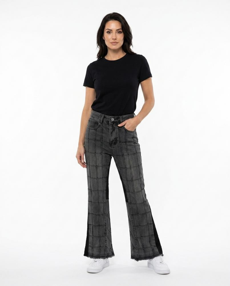 Heidi-Outlet - Zumun | Grid-Pattern Flared Pants Women