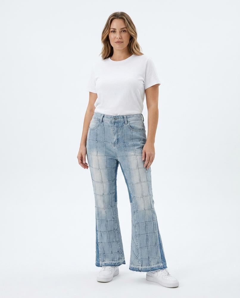 Heidi-Outlet - Zumun | Grid-Pattern Flared Pants Women