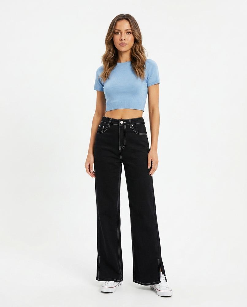 Heidi-Outlet - Dumes | High-Waist Contrast-Stitch Pants Women