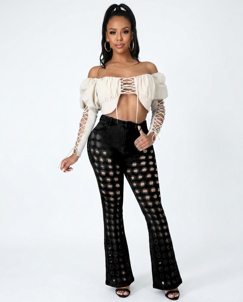 Heidi-Outlet - Eofet | Perforated Flared Pants Women