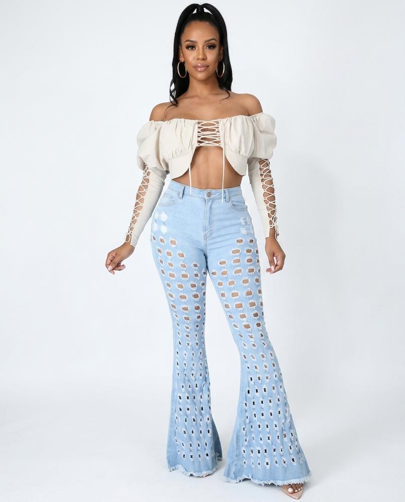 Heidi-Outlet - Eofet | Perforated Flared Pants Women