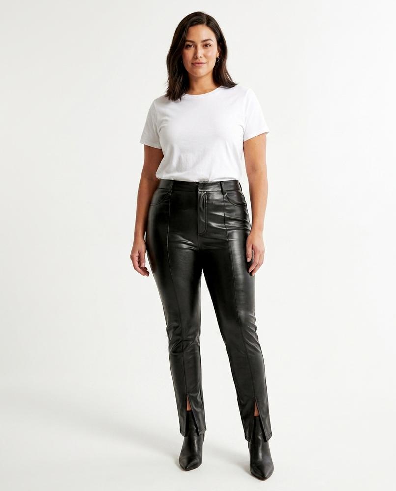 Heidi-Outlet - Lezak | Faux Leather Slit Hem Pants Women