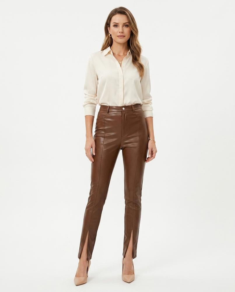 Heidi-Outlet - Lezak | Faux Leather Slit Hem Pants Women
