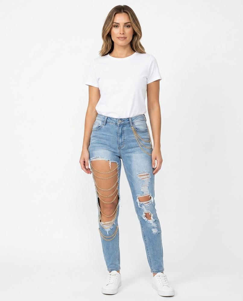 Heidi-Outlet - Mutud | Distressed Chain-Embellished Pants Women