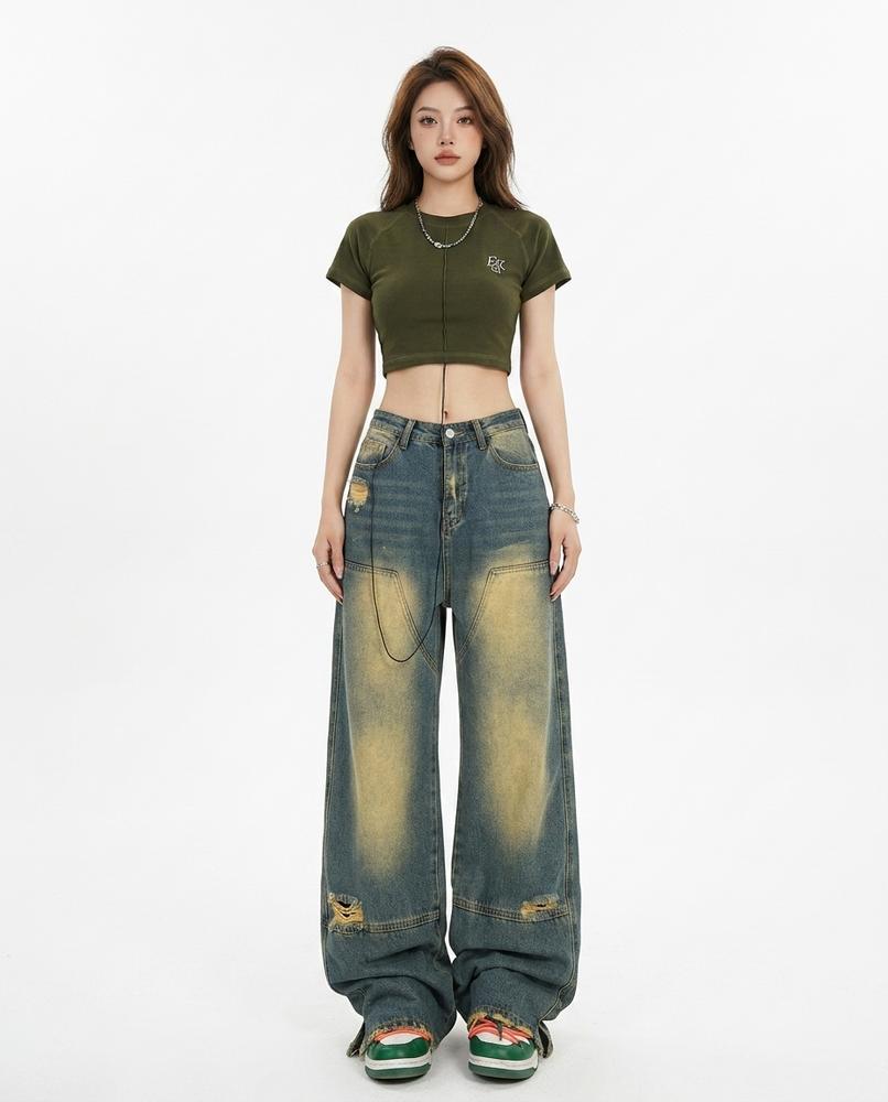 Heidi-Outlet - Yiben | Washed Wide-Leg Pants Unisex