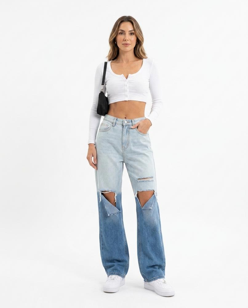 Heidi-Outlet - Yaged | Two-Tone Ripped Pants Women