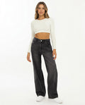 Heidi-Outlet - Tidet | Wide-Leg Washed-Black Pants Women