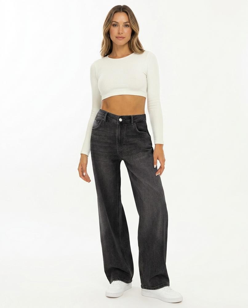Heidi-Outlet - Tidet | Wide-Leg Washed-Black Pants Women