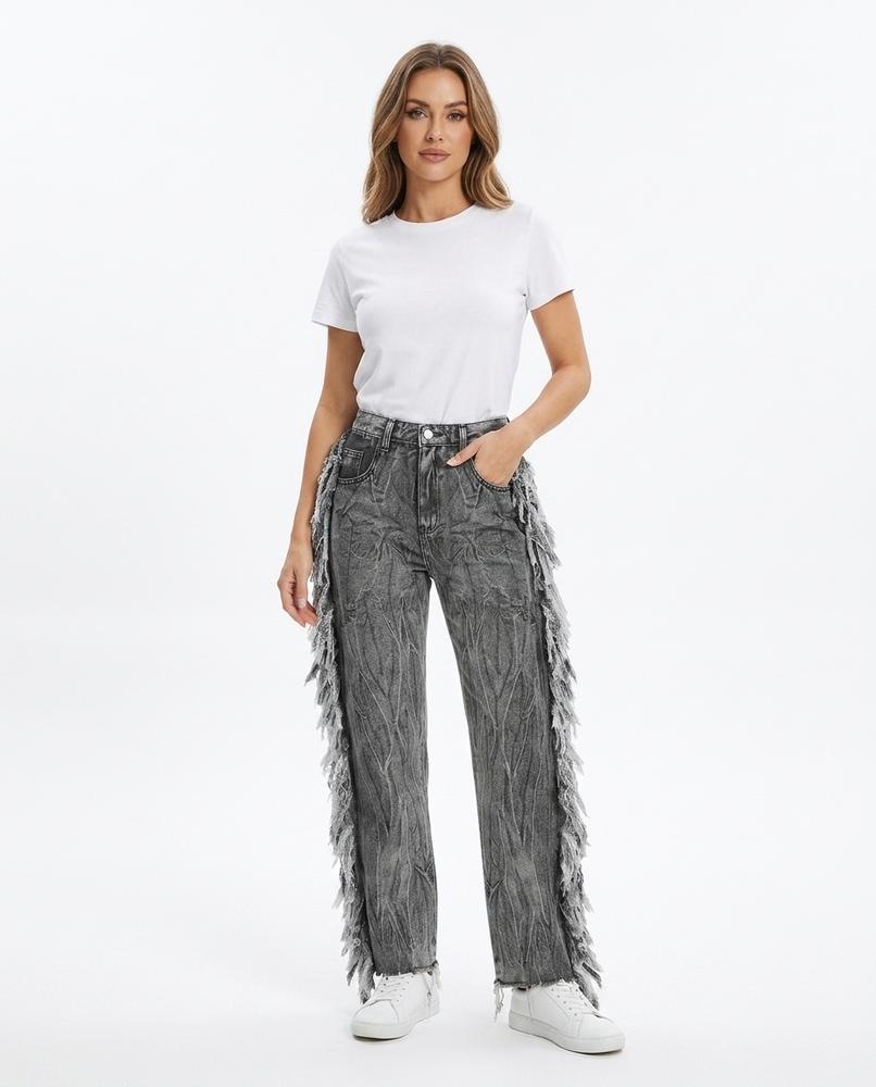 Heidi-Outlet - Lemev | Fringed Washed Pants Women