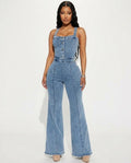 Heidi-Outlet - Sifon | Button-Front Flared Jumpsuit Women