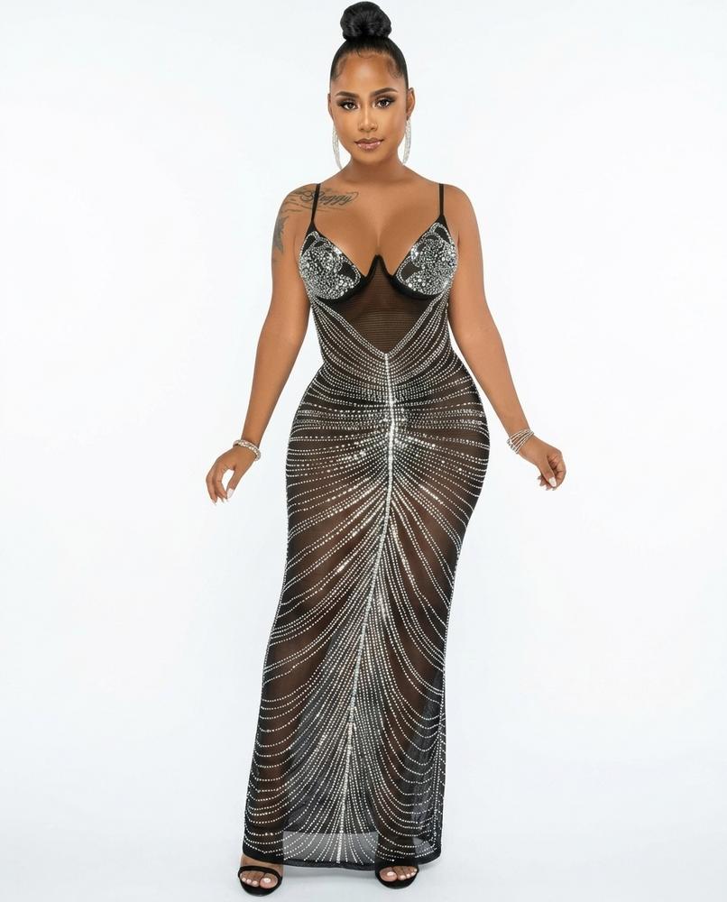 Heidi-Outlet - Nizes | Embellished Bodycon Maxi Dress Women