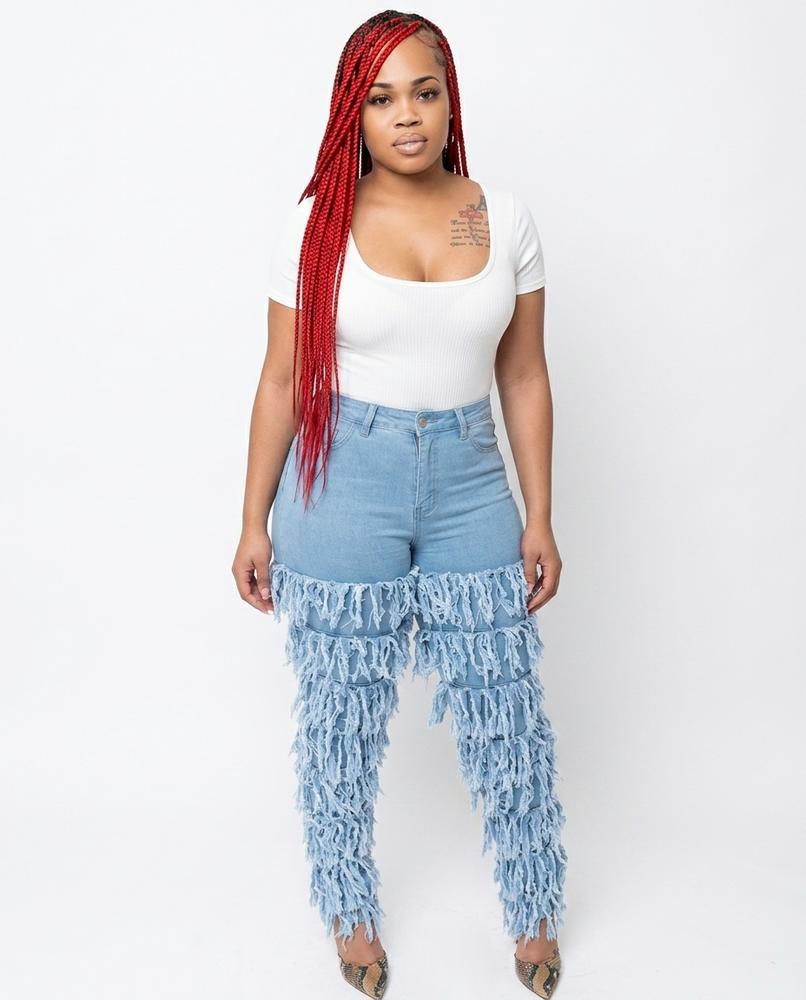 Heidi-Outlet - Yufak | High-Waist Fringed Pants Women