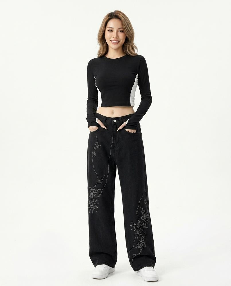 Heidi-Outlet - Nokar | Embroidered Wide-Leg Pants Unisex