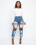 Heidi-Outlet - Eamok | High-Waisted Distressed Pants Women