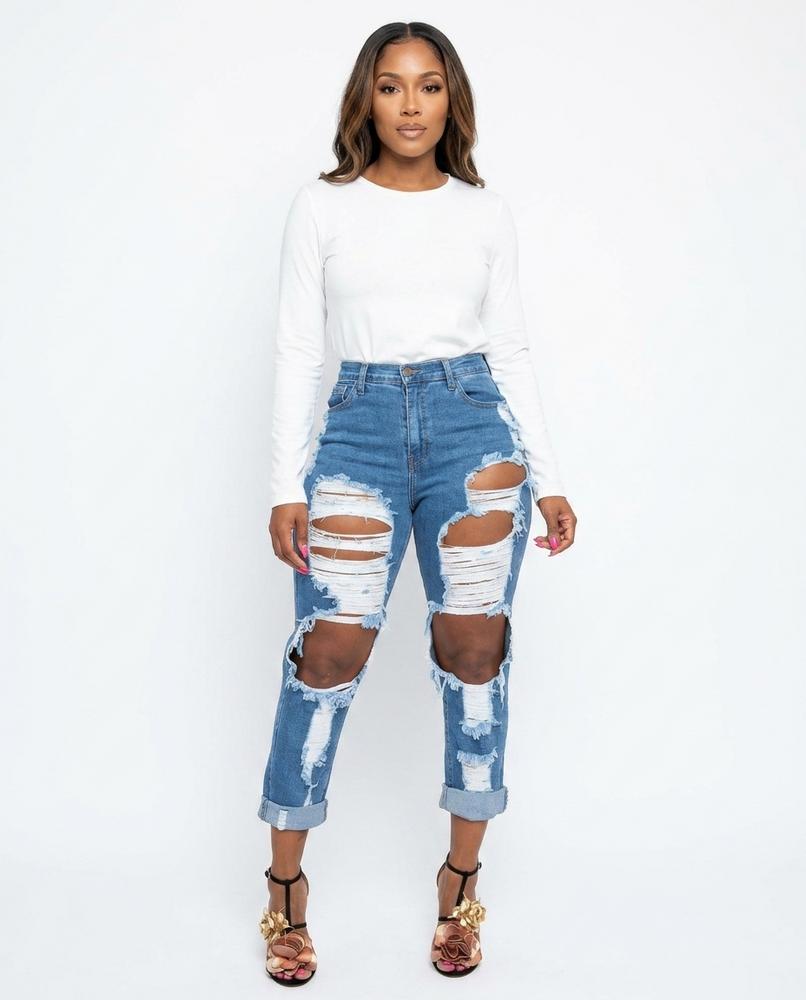 Heidi-Outlet - Eamok | High-Waisted Distressed Pants Women
