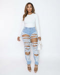 Heidi-Outlet - Demur | Heavily-Distressed Light-Wash Pants Women