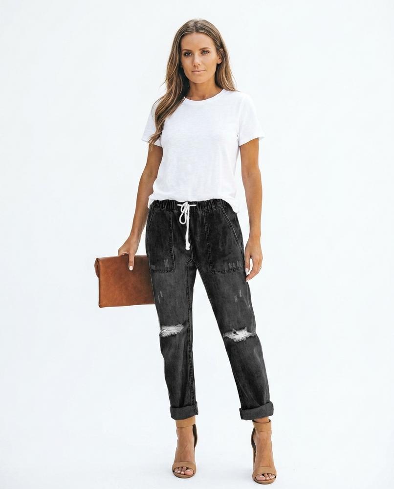 Heidi-Outlet - Eofuv | Distressed Drawstring Pants Women