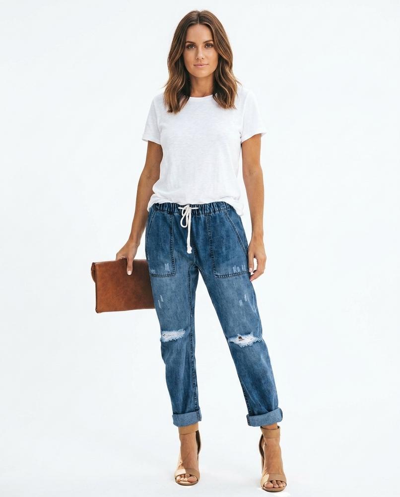 Heidi-Outlet - Eofuv | Distressed Drawstring Pants Women